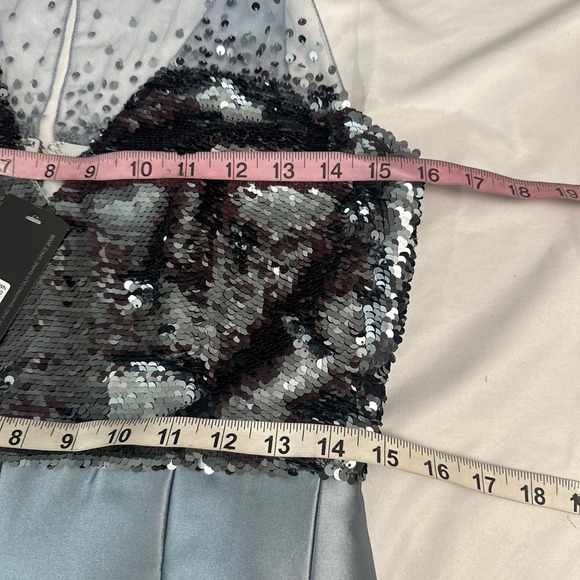 NWT $995 SACHIN & BABI [ 4 ] A Line Sequin Erica Ball Gown Silver Ash Blue J1463 - Picture 6 of 16